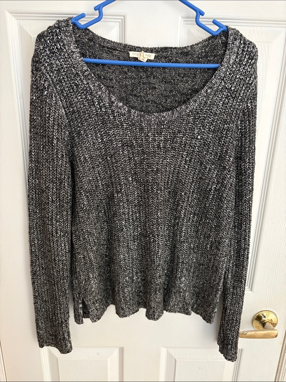 Eileen Fisher Black & pewter gray size medium Marled Scoop-Neck Sweater - cute
